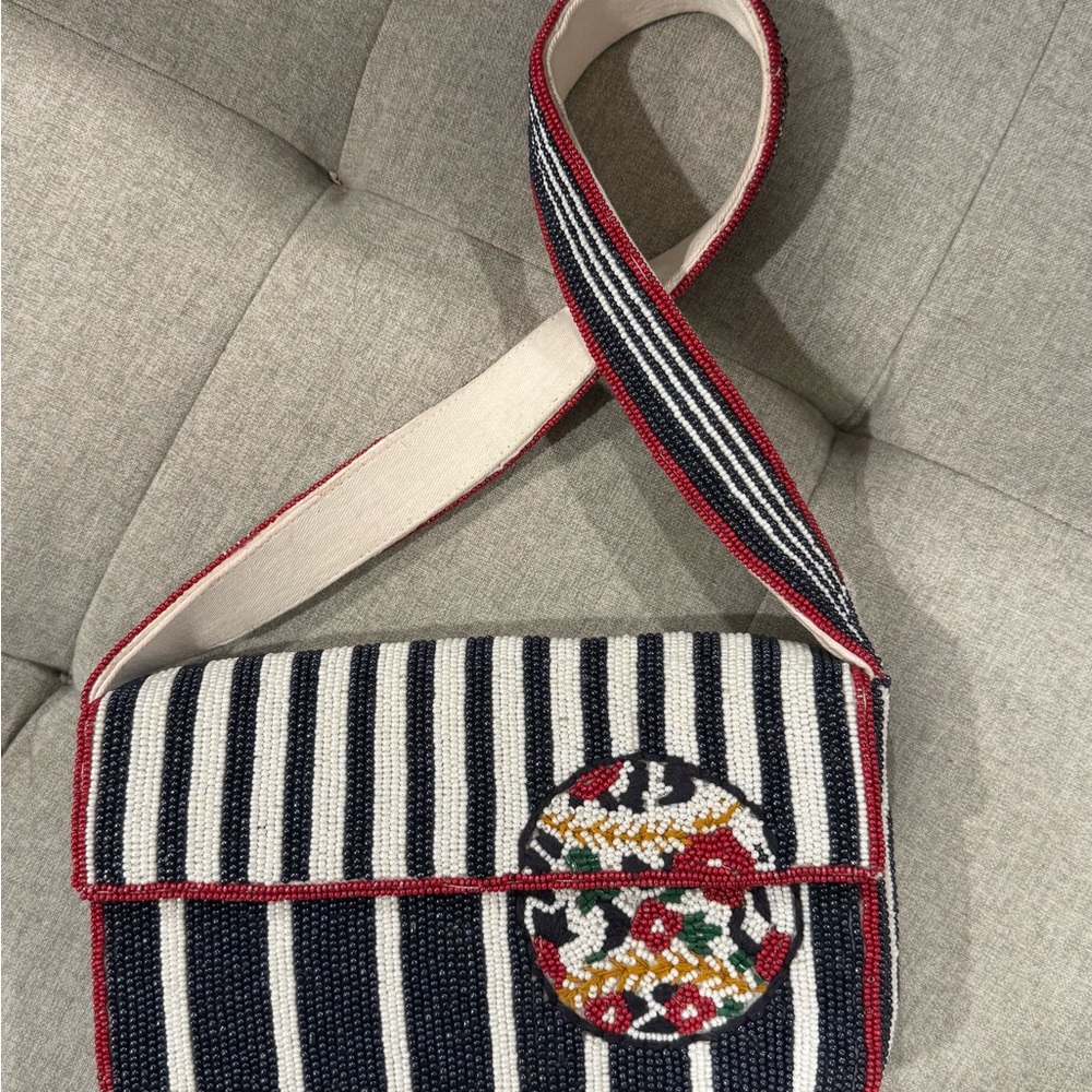 Anthropologie Fiona Beaded Baseball Shoulder Bag